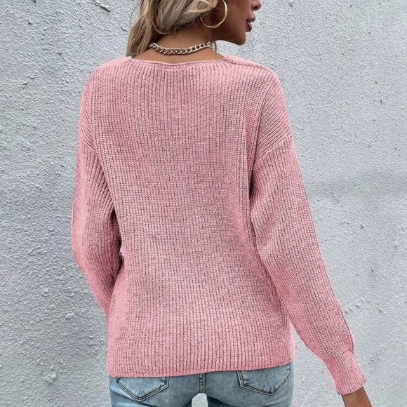 Tan faux wrap Boho knit sweater surplice - Picture 8 of 11